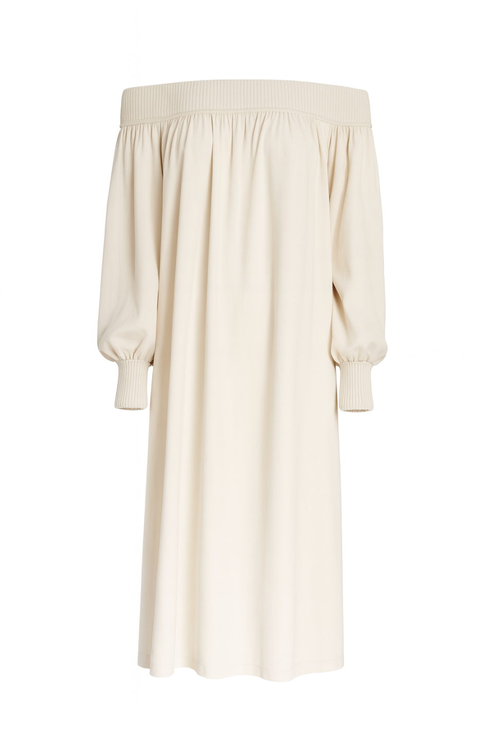 Washed Silk Cashmere Rib Dress in Ivory - S