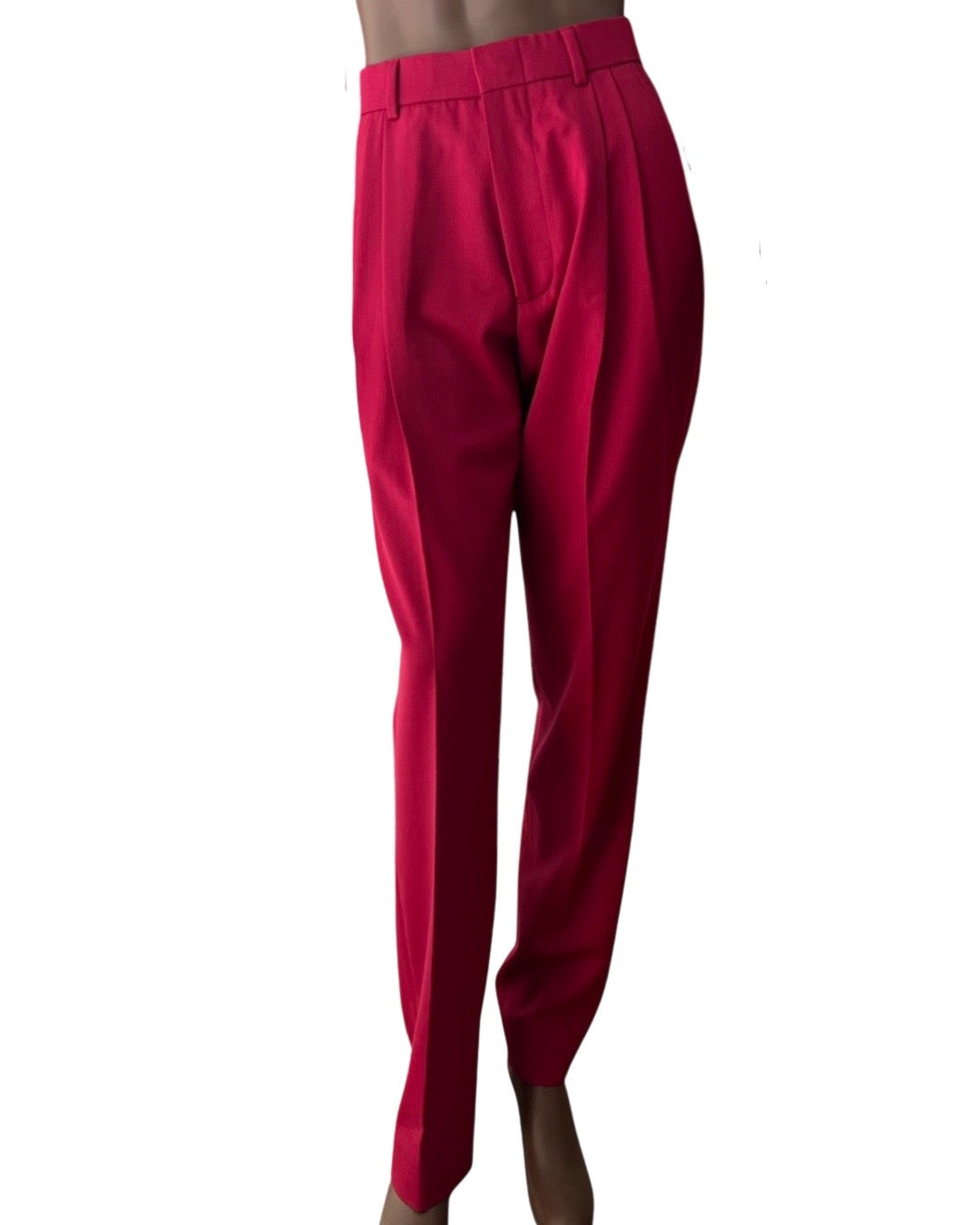 Wool gabardine trouser with front pleats in lipstick – Ryan Roche  display picture 1