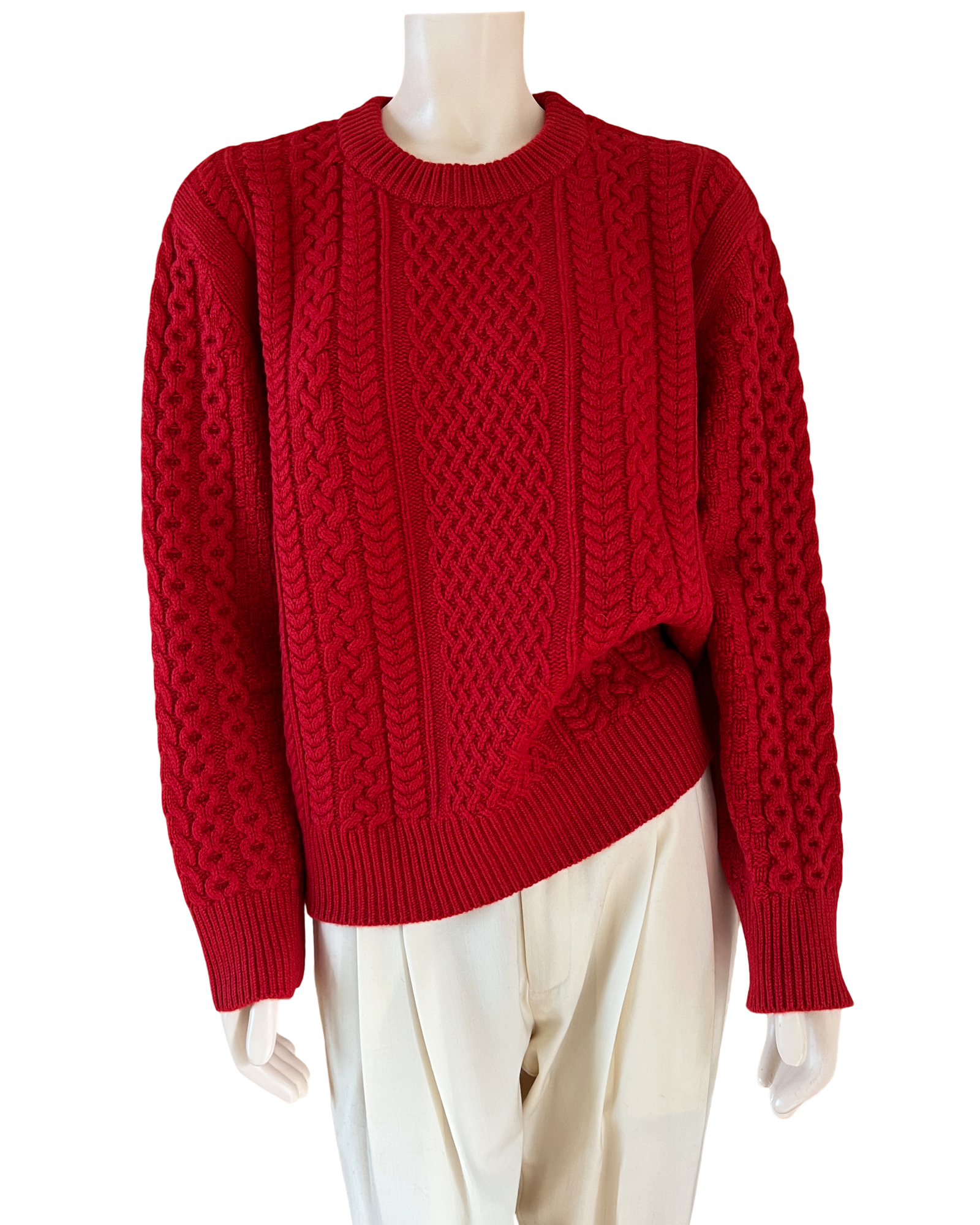 Cashmere Cable Knit Sweater in Classic Red Size M