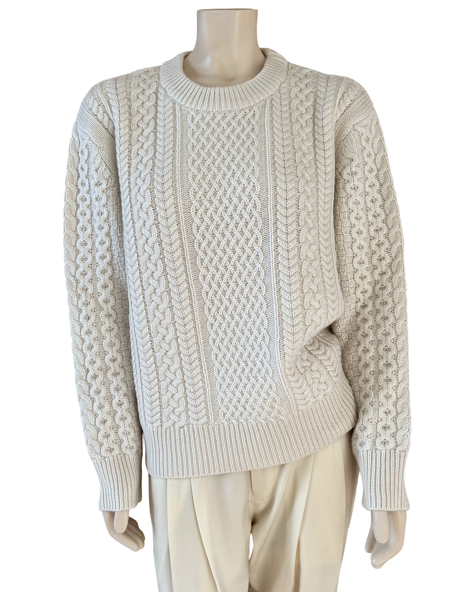 Cashmere Cable Knit Sweater in Ivory Size M