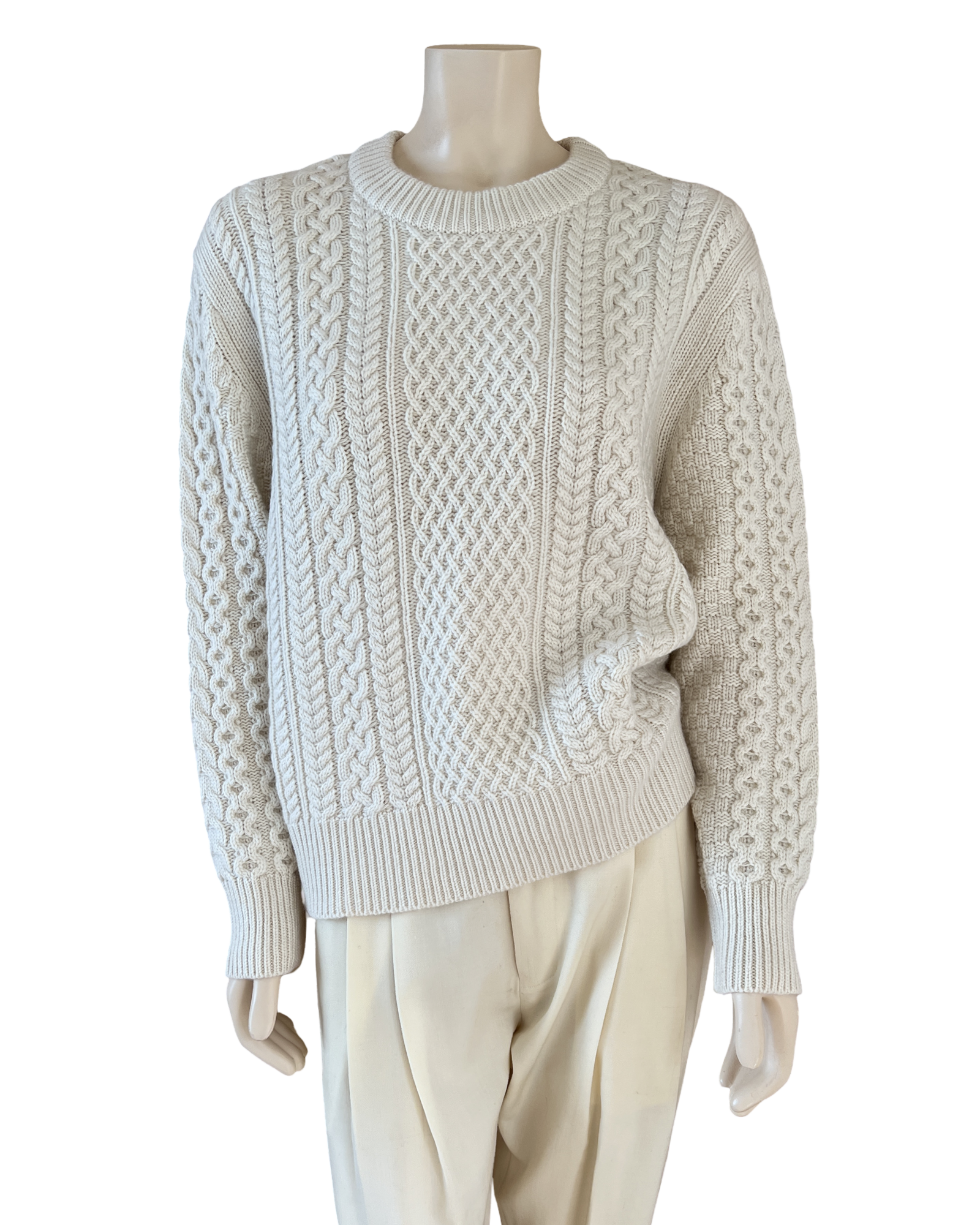 Cashmere Cable Knit Sweater in Ivory Size S