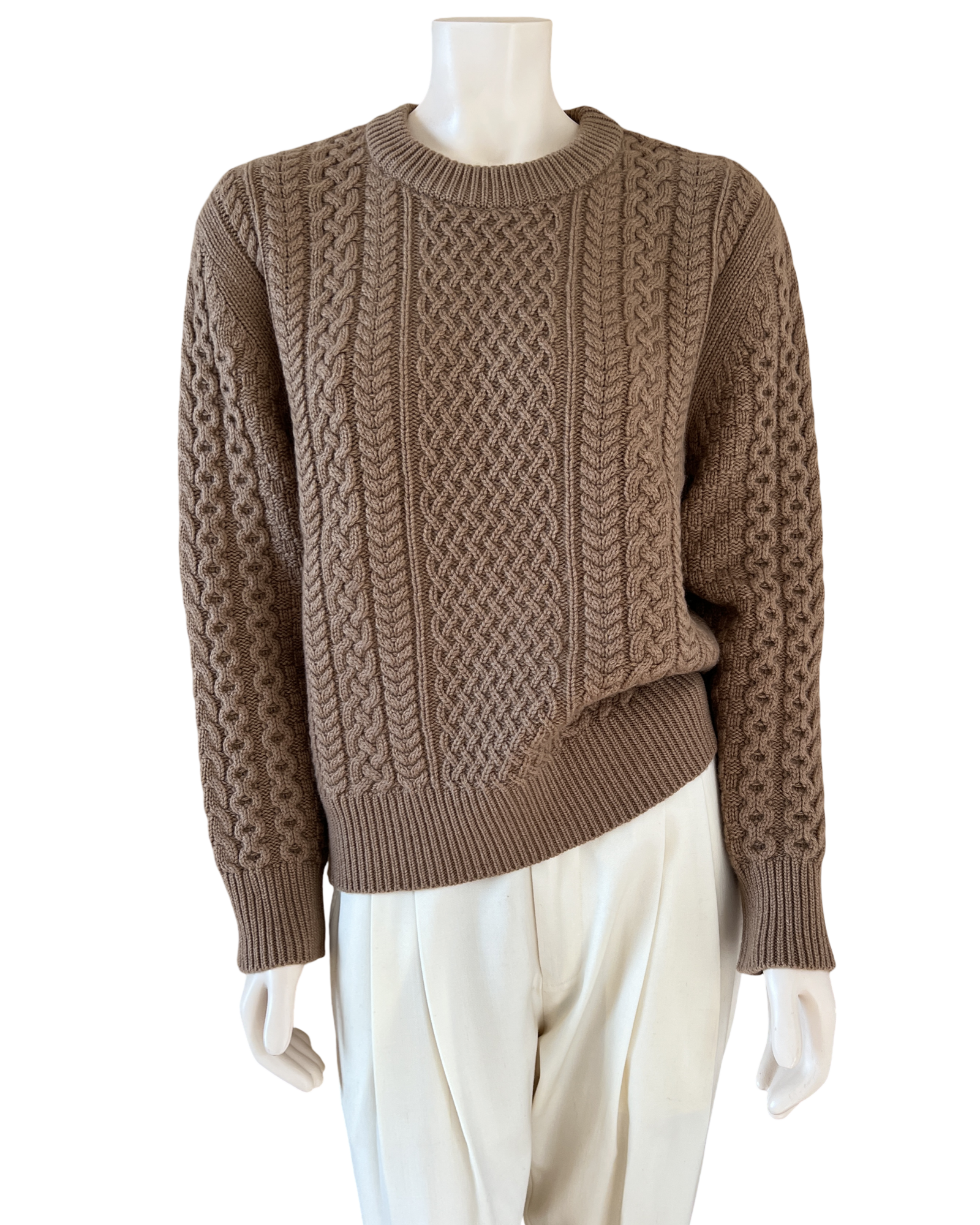 Cashmere Cable Knit Sweater in Classic Camel  Size S