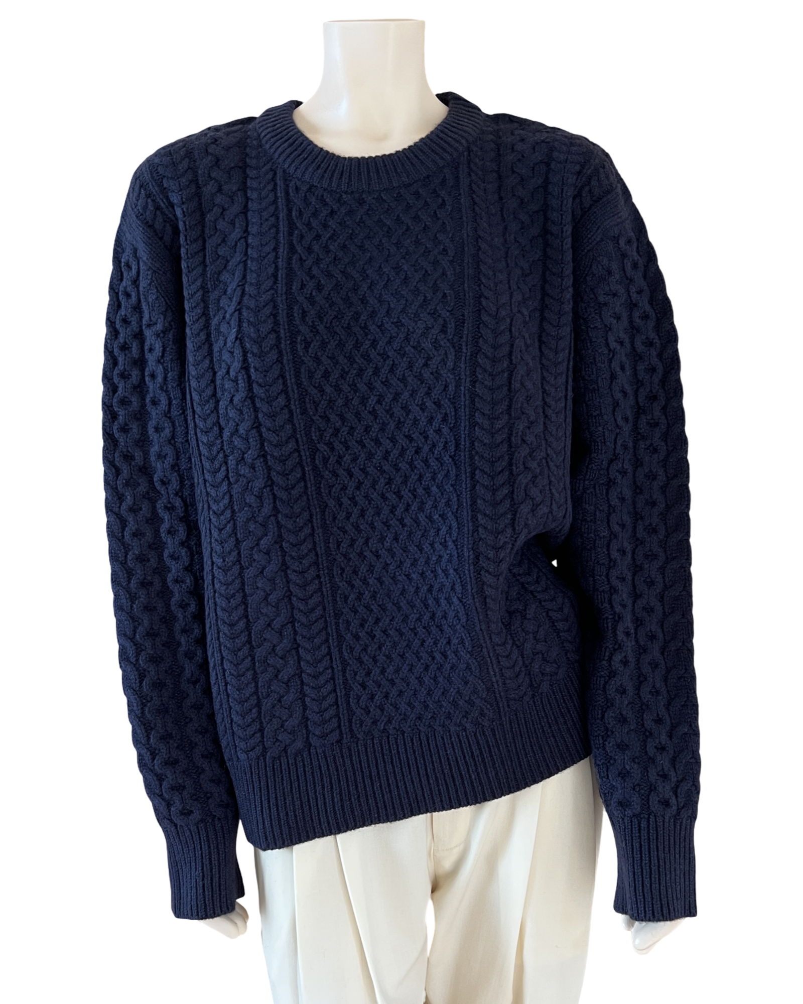 Cashmere Cable Knit Sweater in Navy Size L