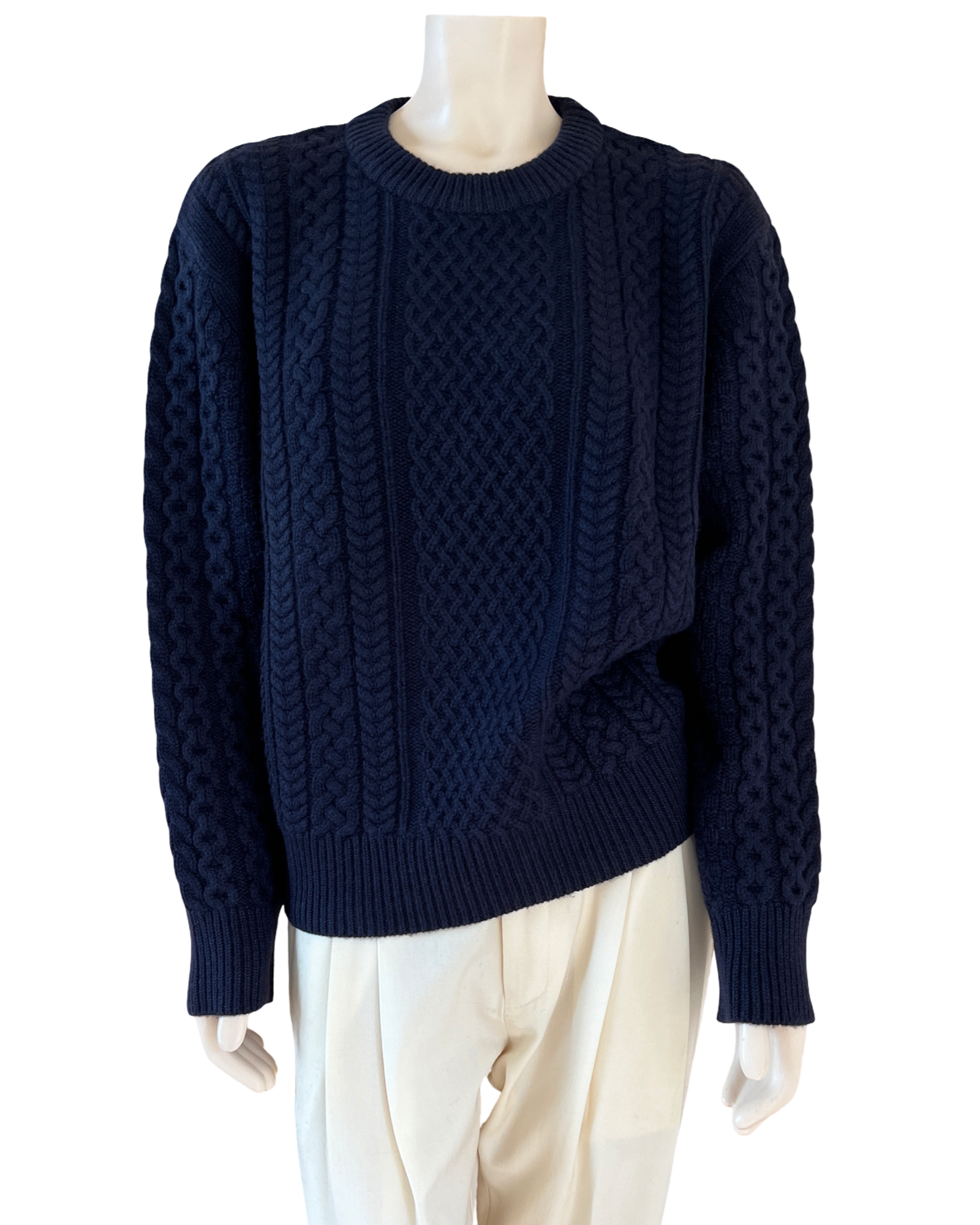 Cashmere Cable Knit Sweater in Navy Size M