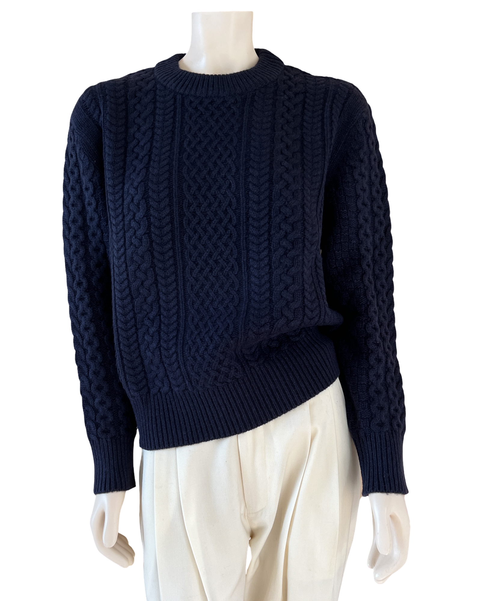 Cashmere Cable Knit Sweater in Navy Size XS
