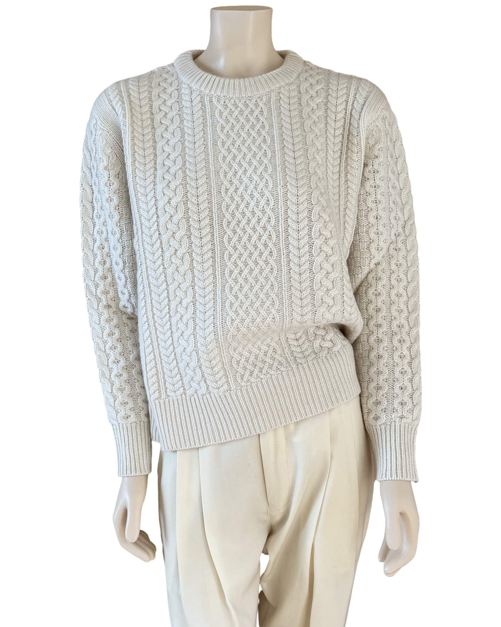 Cashmere Cable Knit Sweater in Ivory Size XS