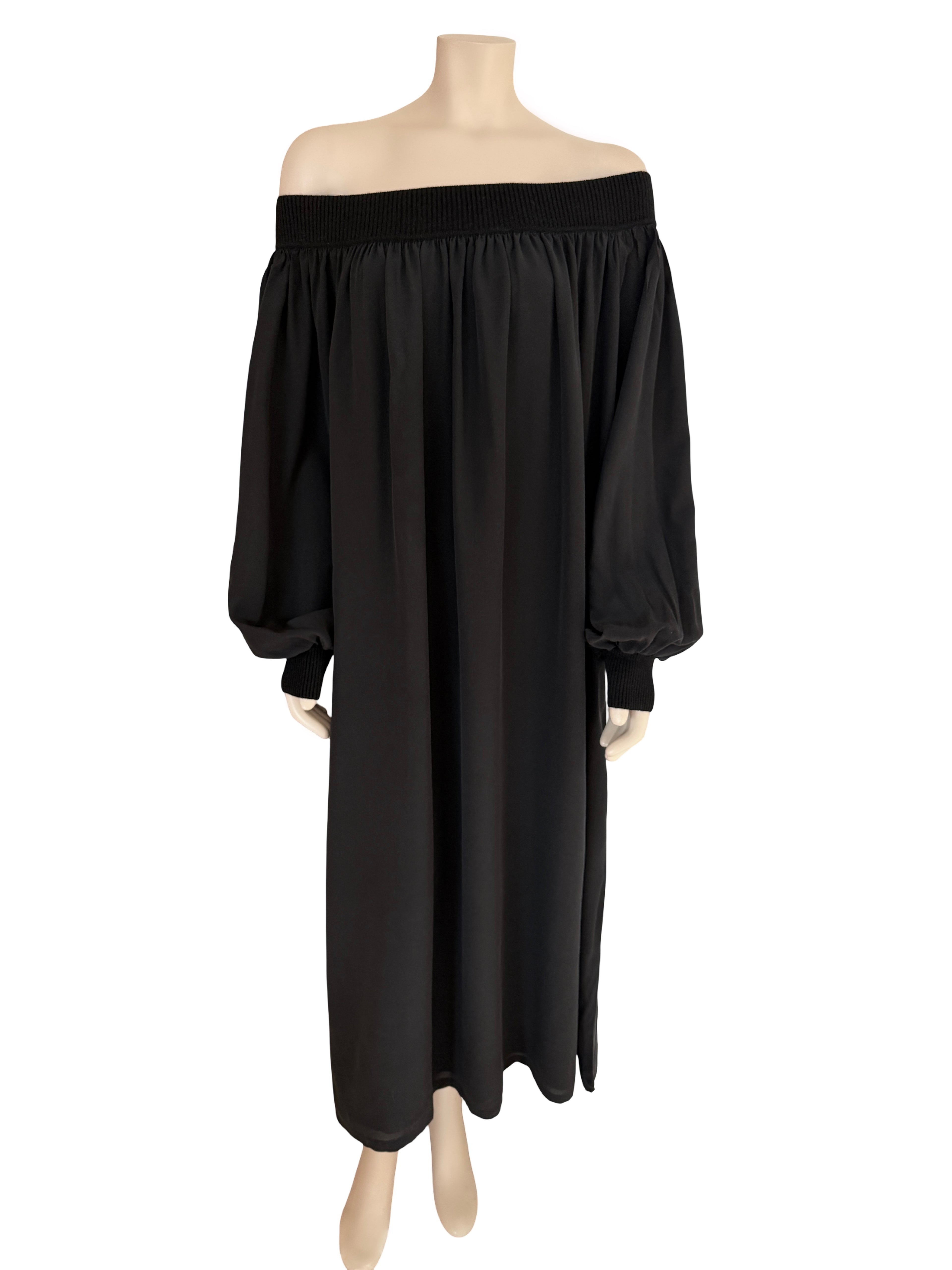 Washed Silk Cashmere Rib Dress in black