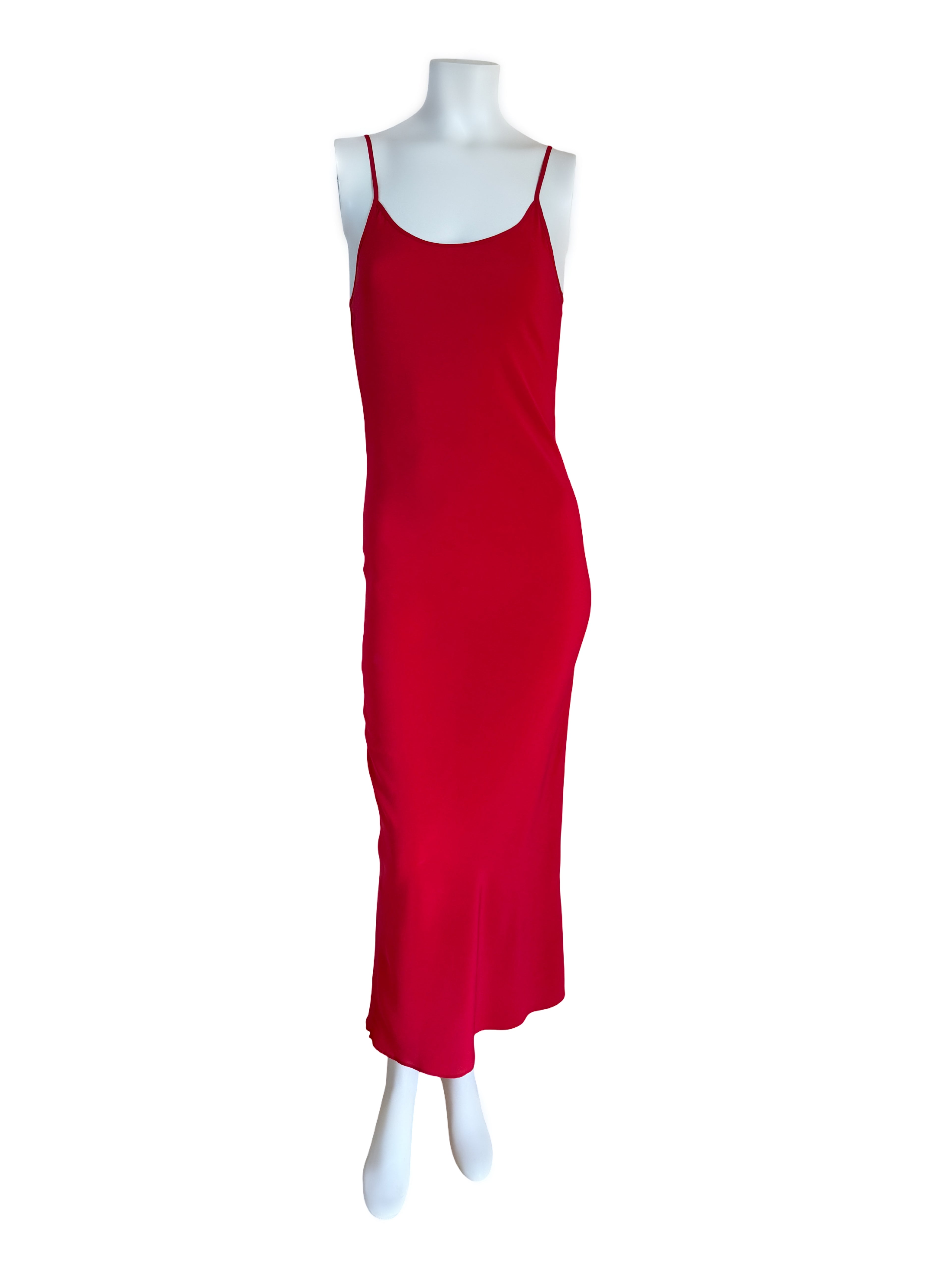 Stretch Silk 90's Bias Slip Dress in Red