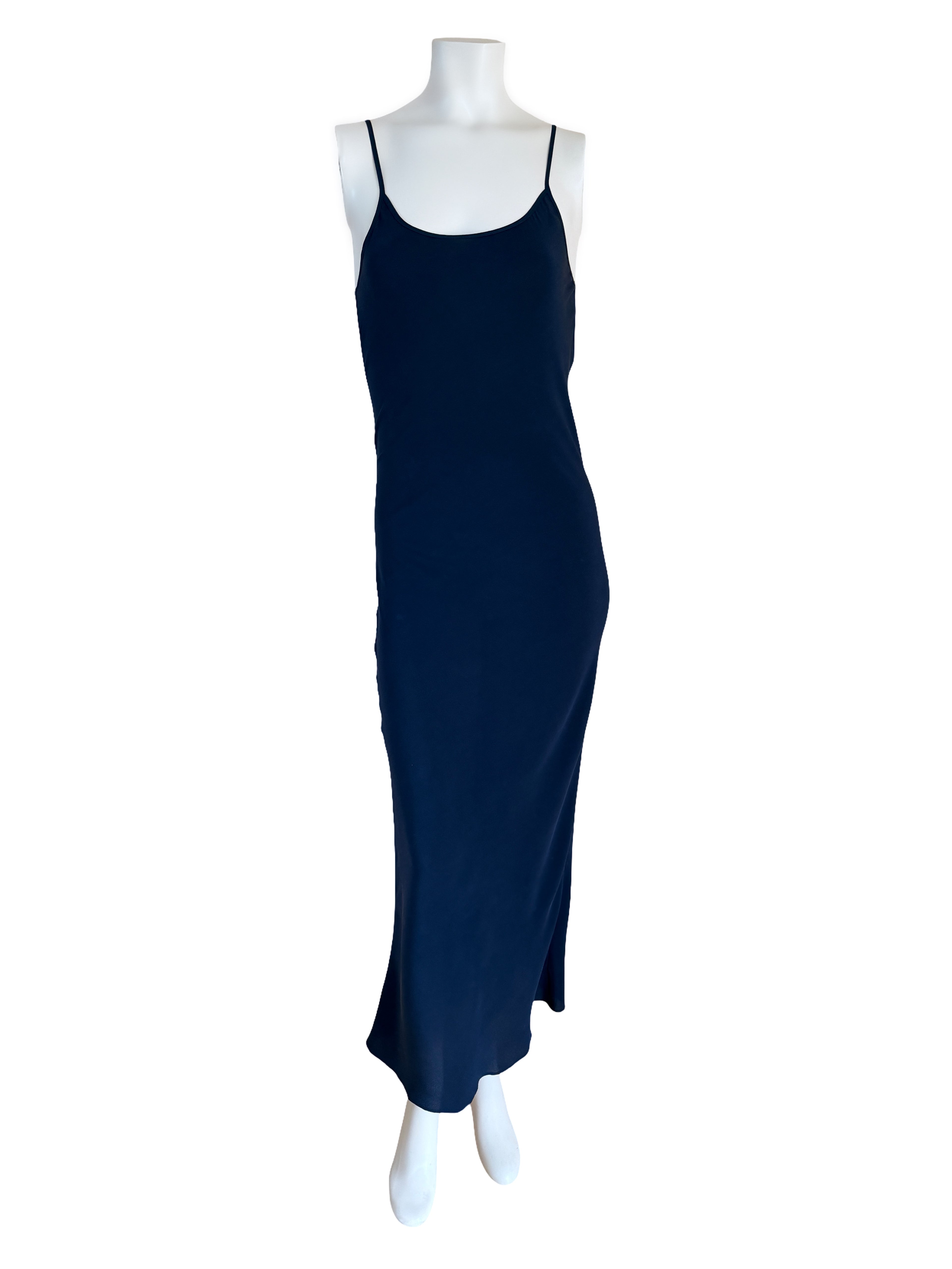 Stretch Silk 90's Bias Slip Dress in Navy