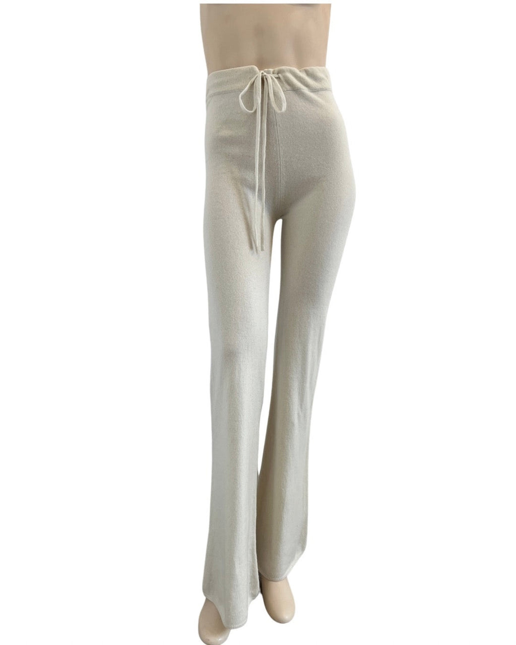 Recycled Cashmere high waisted, wide leg knit pant in ivory