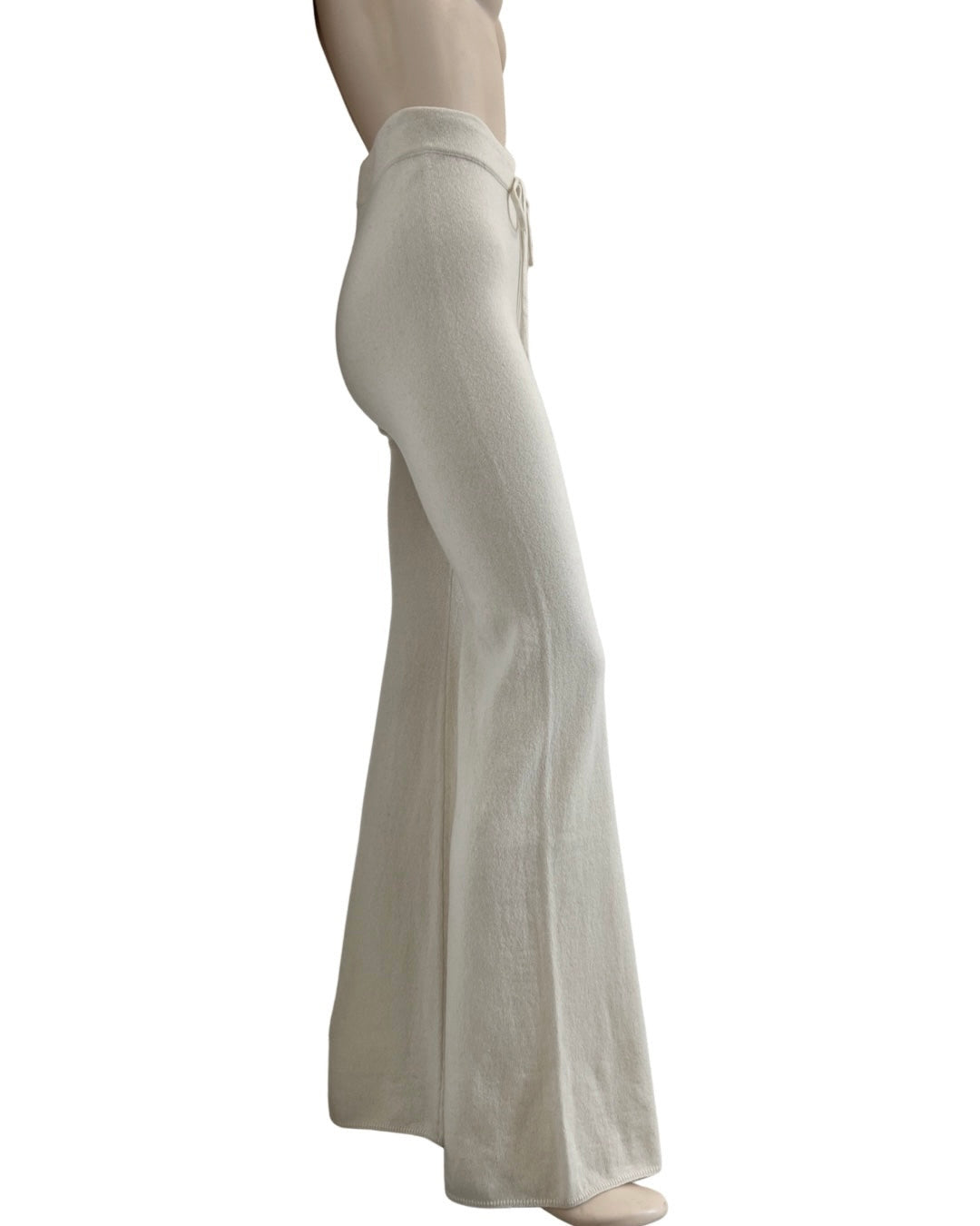 Recycled Cashmere high waisted, wide leg knit pant in ivory
