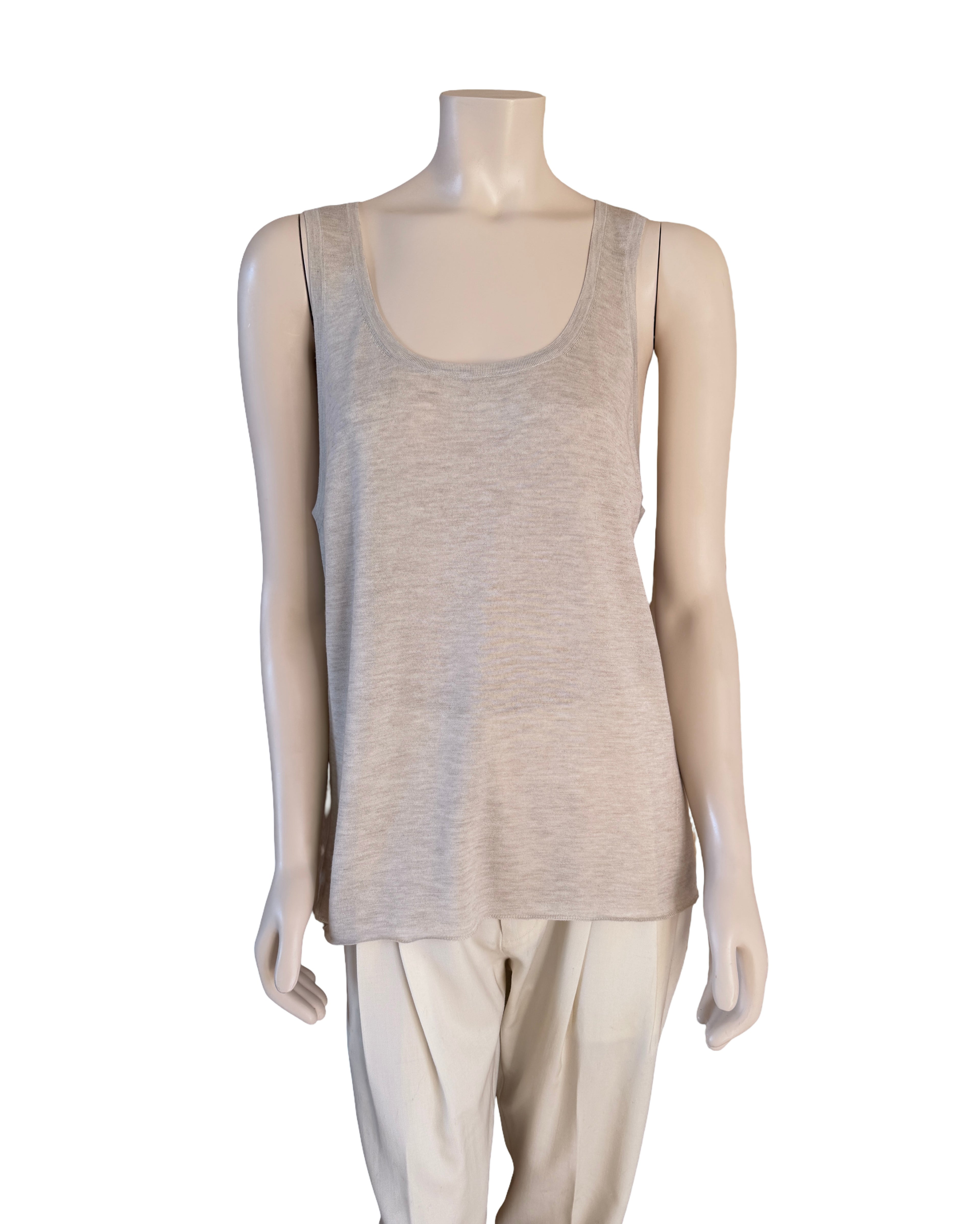 CASHMERE FEATHER WEIGHT BOYFRIEND TANK IN JUTE