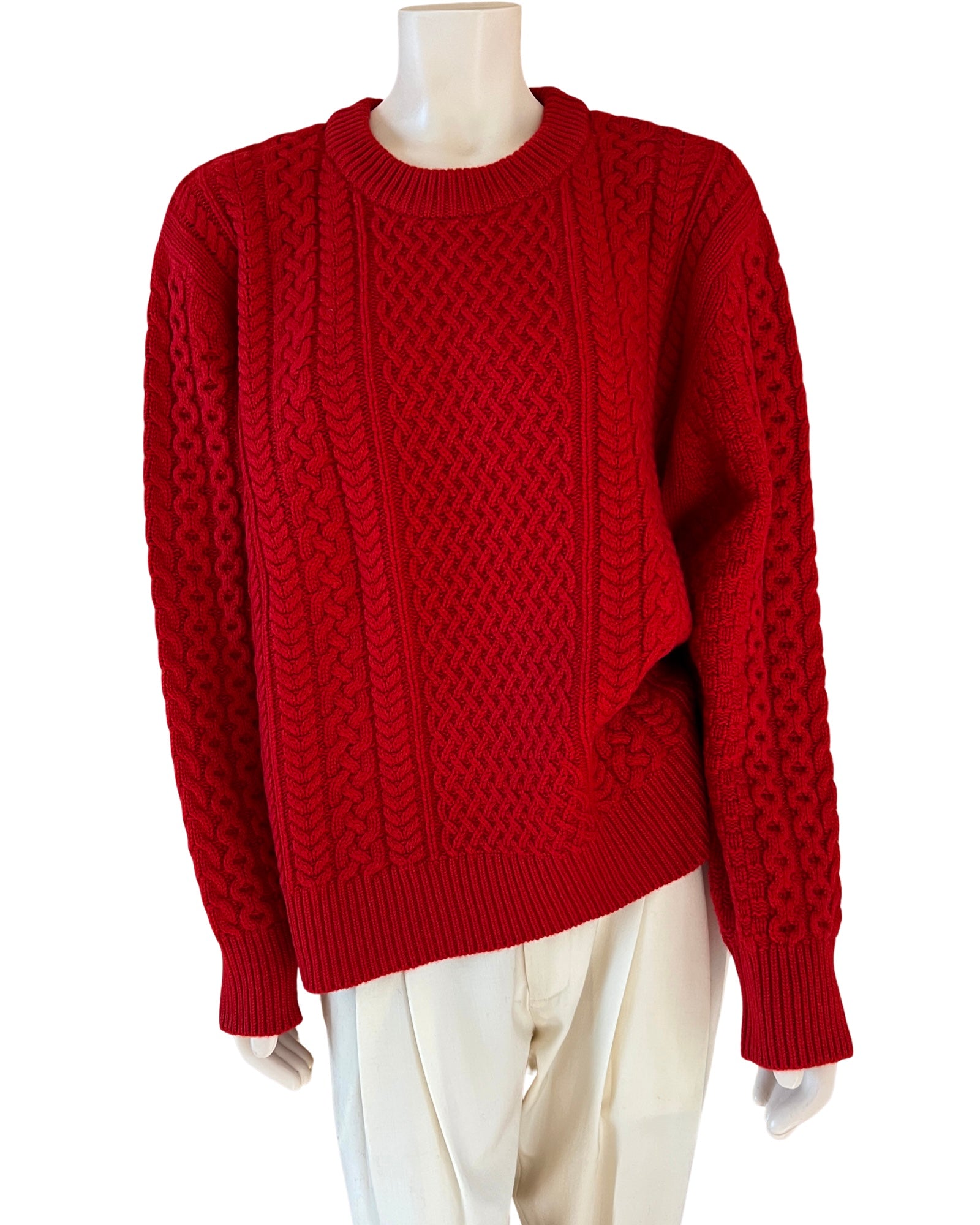 Cashmere Cable Knit Sweater in Classic Red Size L
