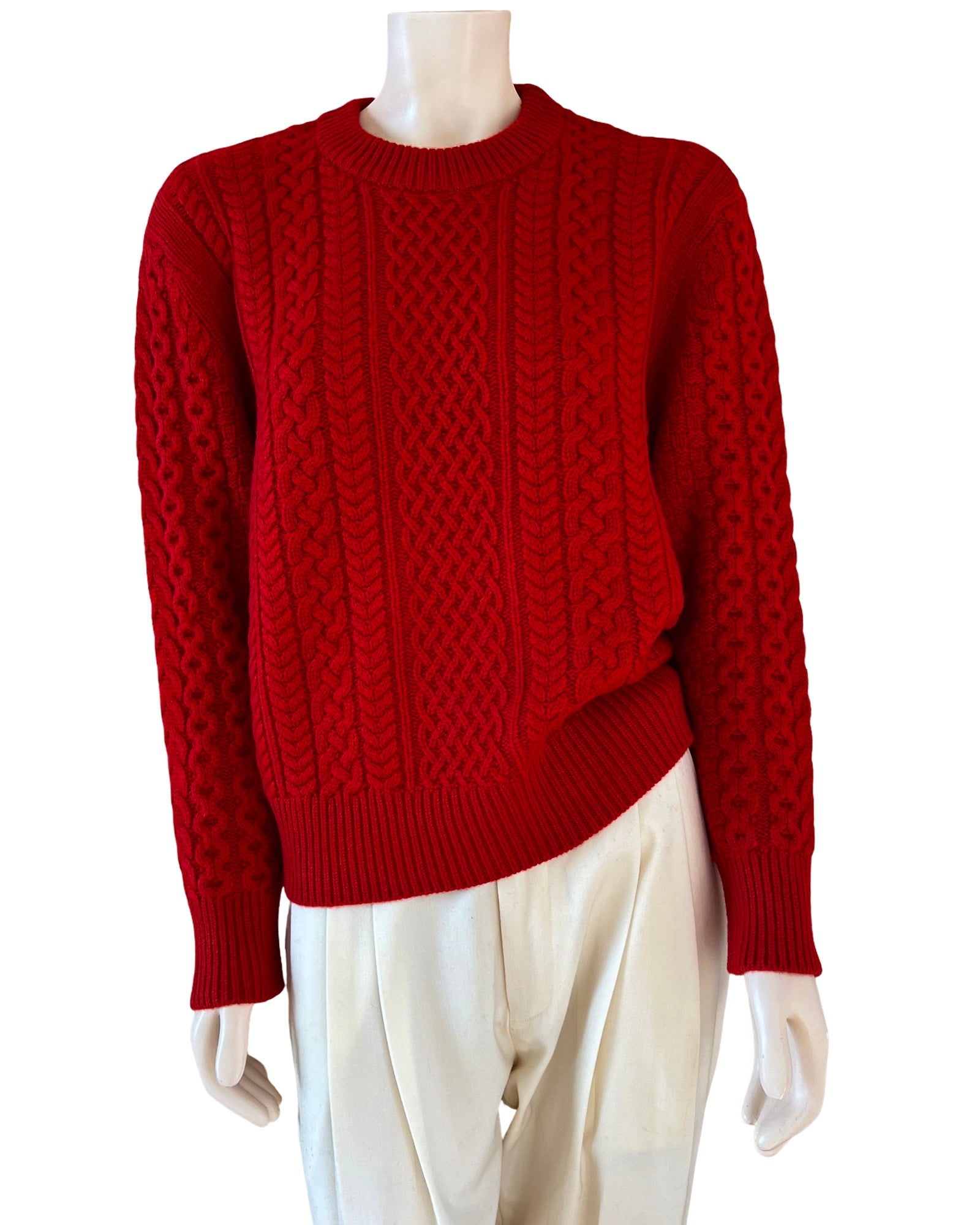 Cashmere Cable Knit Sweater in Classic Red Size XS