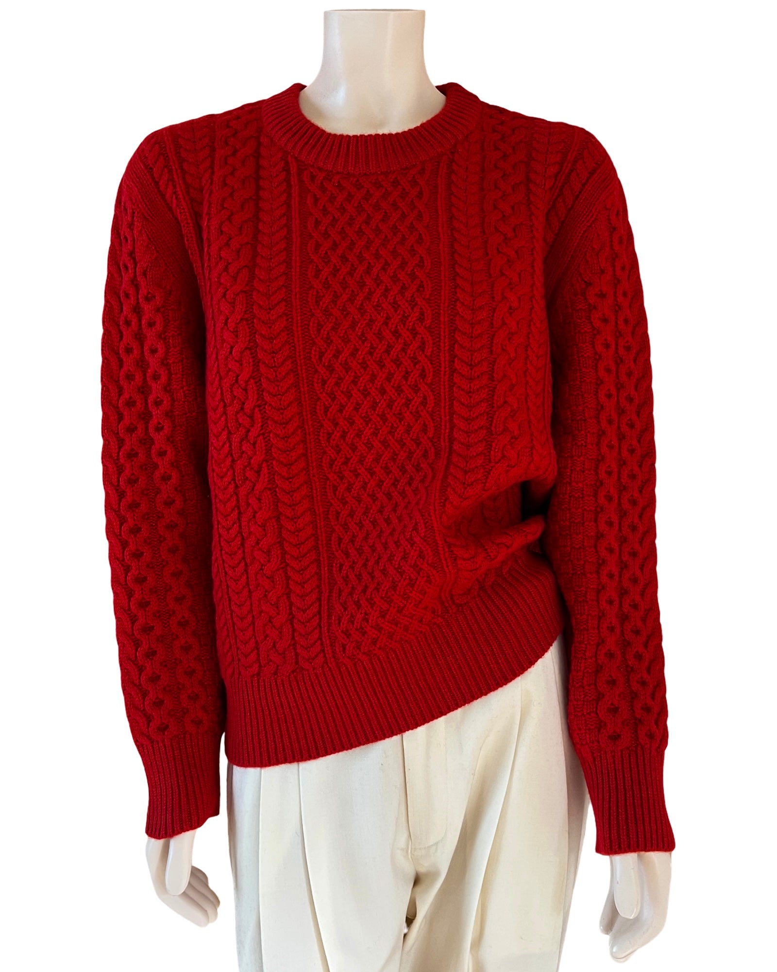Cashmere Cable Knit Sweater in Classic Red Size S