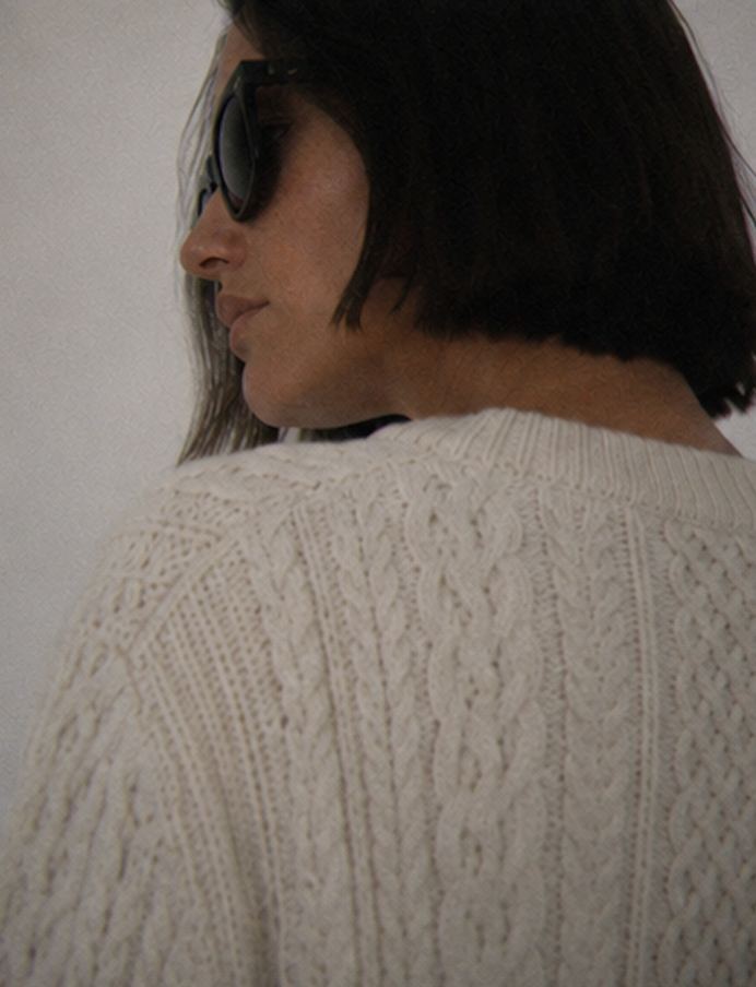 Cashmere Cable Knit Sweater in Ivory