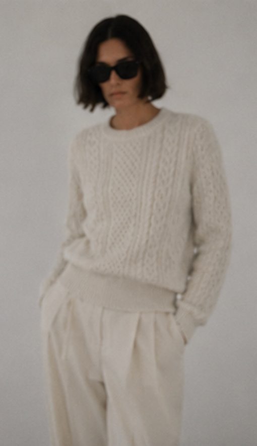 Cashmere Cable Knit Sweater in Ivory